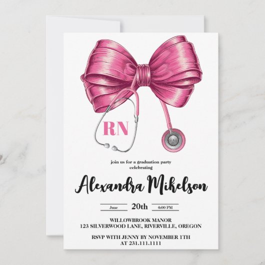 Foto Bow Stethoscope Nursing School Afstuderen Kaart (Voorkant)