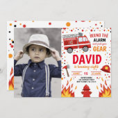 Foto Boy Birthday Firefighter Invitation Fireman Kaart (Voorkant / Achterkant)