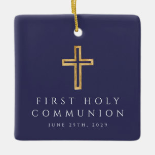 Foto Boy Religious Cross Blue First Communie Keramisch Ornament