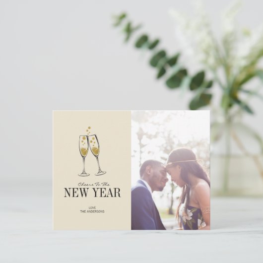 Foto Briefkaart Faux Gold Foil Cheers Nieuwjaar (Staand voorkant)