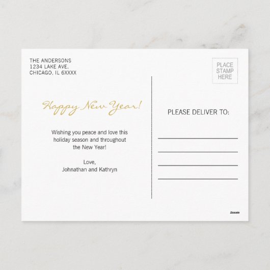 Foto Briefkaart Faux Gold Foil Cheers Nieuwjaar (Achterkant)