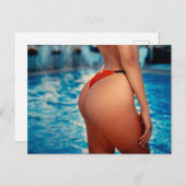 Foto briefkaart Pool Bikini Girl (Voorkant / Achterkant)