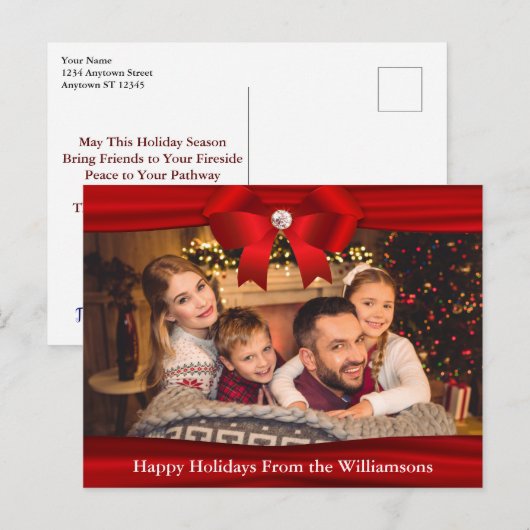 Foto Briefkaart Red Ribbon Diamond Prettige feestd (Voorkant / Achterkant)