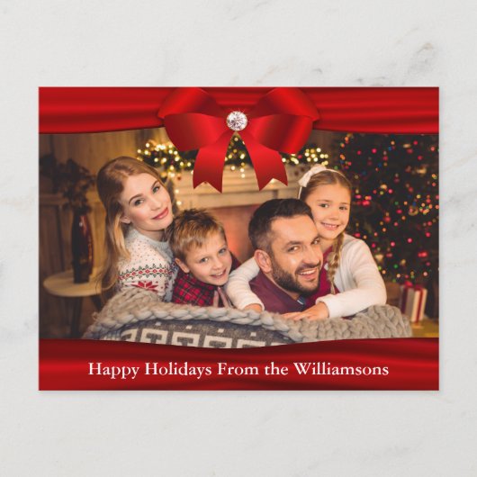 Foto Briefkaart Red Ribbon Diamond Prettige feestd (Voorkant)