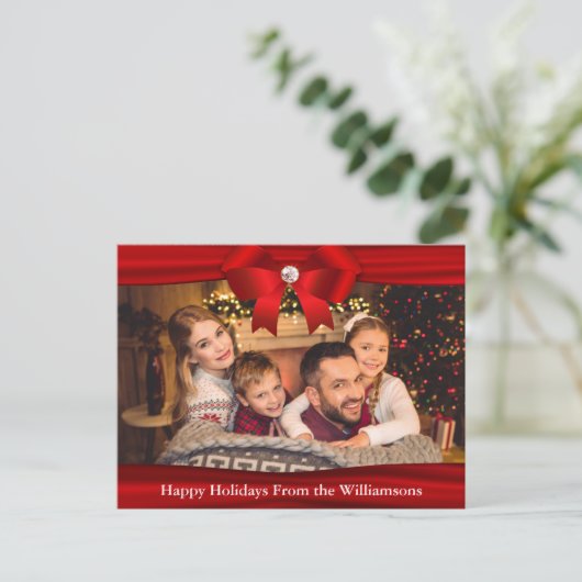 Foto Briefkaart Red Ribbon Diamond Prettige feestd (Staand voorkant)