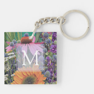 Foto Bright Colorful Monogram Flowers Sleutelhanger