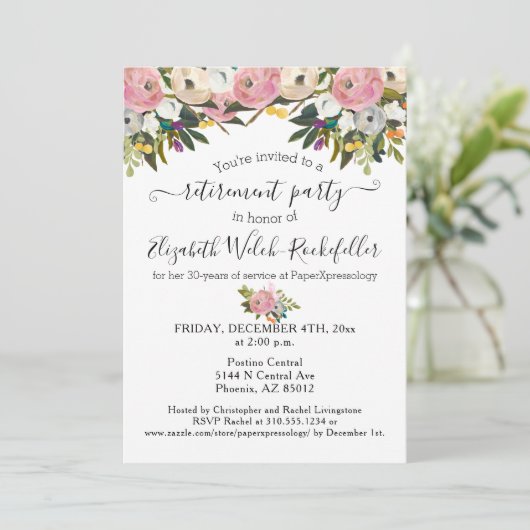 Foto: Bright Flowers Boho Floral Retirement Party Kaart (Staand voorkant)