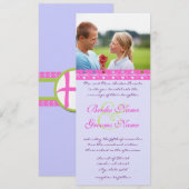 Foto: Bright Pink en Limoen Trim Wedding Uitnodigi Kaart (Voorkant / Achterkant)