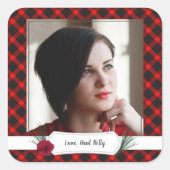 Foto: Bright Red Check kerstcadeau Label Stickers (Voorkant)