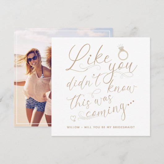Foto Bruidsmeisje Verzoek Kaart Goud & Wit Notitiekaartje (Voorkant / Achterkant)