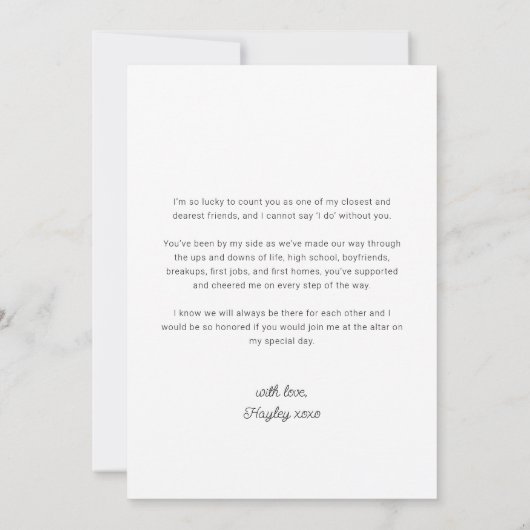 Foto bruidsmeisje voorstel plat kaart (Achterkant)