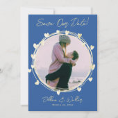 Foto bruiloft aankondiging, blauw, namen, save the date (Voorkant)