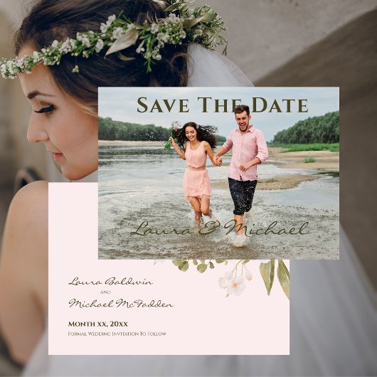 Foto Bruiloft Bewaar de datum Boho Blush Roze Save The Date