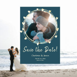 Foto Bruiloft Bewaar de datum Gouden Harten Save The Date