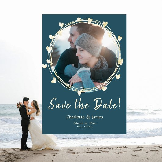 Foto Bruiloft Bewaar de datum Gouden Harten Save The Date