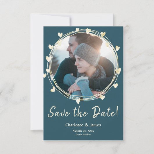 Foto Bruiloft Bewaar de datum Gouden Harten Save The Date (Voorkant)