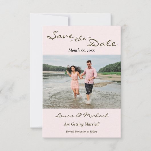 Foto bruiloft, Blush roze, groen, sparen de datum Save The Date (Voorkant)