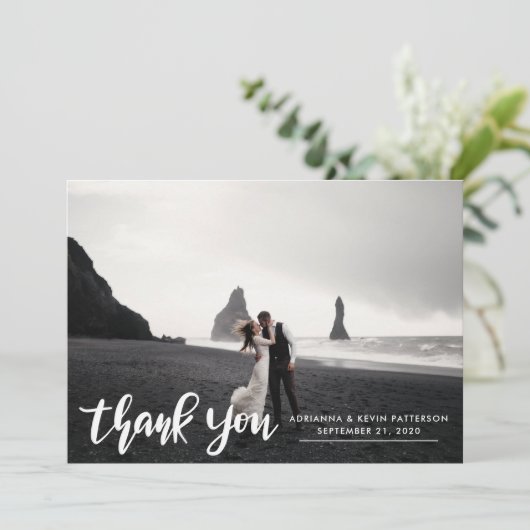 Foto bruiloft Dank je script Classy Modern Bedankkaart (Staand voorkant)
