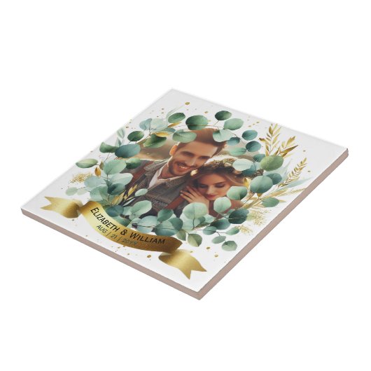 FOTO bruiloft dank u eucalyptus laat cadeau Tegeltje (Zijkant)