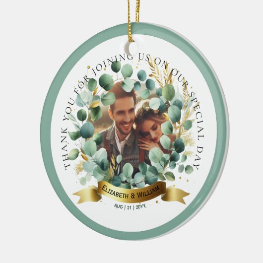 FOTO bruiloft dank u eucalyptus laat gunst Keramisch Ornament (Links)