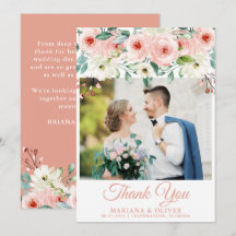 Foto bruiloft dank u kaart perzik witte bloem