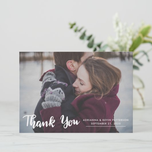 Foto bruiloft dank u script Kraft papier Bedankkaart (Staand voorkant)