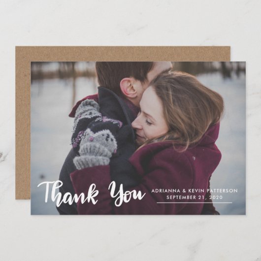 Foto bruiloft dank u script Kraft papier Bedankkaart (Voorkant / Achterkant)