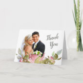 Foto bruiloft Dank u Waterverf Rozen Zacht Roze Bedankkaart (Voorkant)