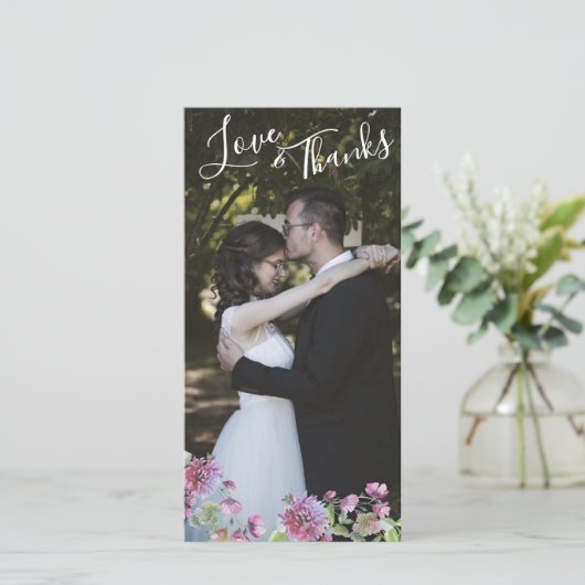 Foto bruiloft dank u zomer in bloei bedankkaart (Staand voorkant)