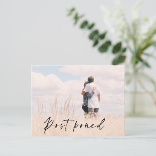 Foto Bruiloft Datum Uitstel Aankondiging Briefkaart (Staand voorkant)