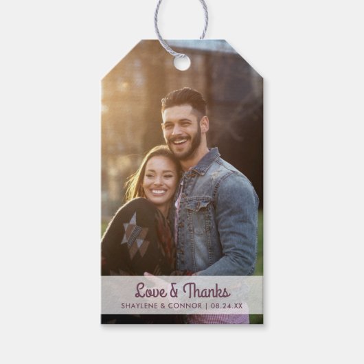 Foto Bruiloft Favor Labels | Bloemenrug Cadeaulabel (Voorkant)