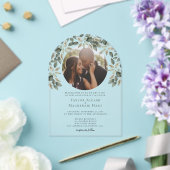 Foto Bruiloft Gepersonaliseerd Modern Leaf Lijst Acryl Uitnodigingen (Insitu (Huwelijk))