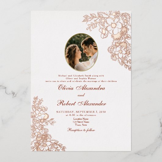 foto bruiloft goudfolie uitnodiging (Voorkant)