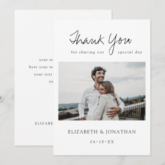 Foto bruiloft - Hartelijk dank - Kaart met modern  (Voorkant / Achterkant)