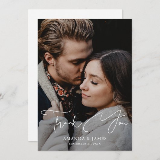 Foto bruiloft - Hartelijk dank - Kaart met modern  (Voorkant / Achterkant)