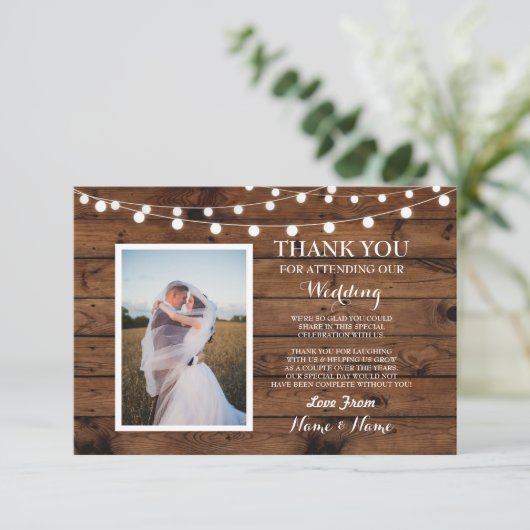 Foto bruiloft Hartelijk dank Verloving Hout Light Bedankkaart (Staand voorkant)