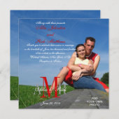 Foto bruiloft Invitaties Monogrammen Rood Wit Kaart (Voorkant / Achterkant)