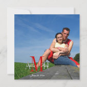 Foto bruiloft Invitaties Monogrammen Rood Wit Kaart (Achterkant)