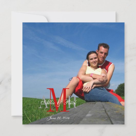 Foto bruiloft Invitaties Monogrammen Rood Wit Kaart (Achterkant)