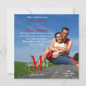 Foto bruiloft Invitaties Monogrammen Rood Wit Kaart (Voorkant)