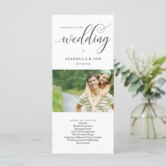 Foto bruiloft massa / ceremonie programma fan programmakaart (Staand voorkant)