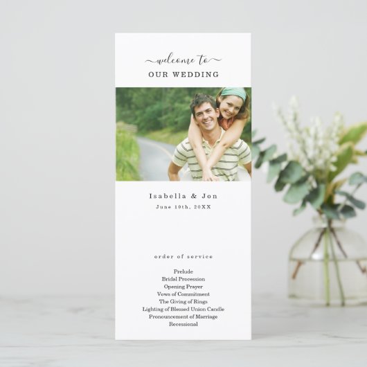 Foto bruiloft massa / ceremonie programma fan programmakaart (Staand voorkant)