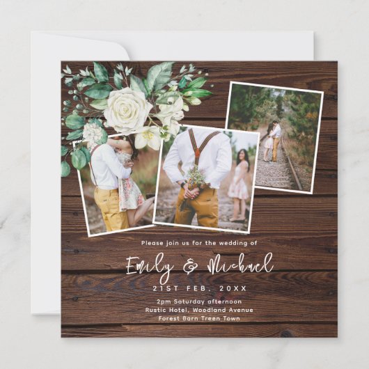 FOTO BRUILOFT NODIGT RUSTIEKE WITTE ROZEN PLEIN UI KAART (Voorkant)