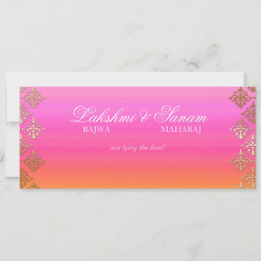 Foto bruiloft Noite Indian Pink Oranje Gold Save The Date (Voorkant)