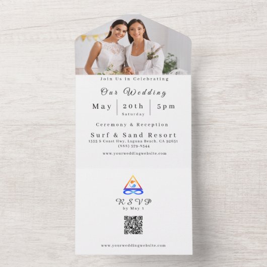Foto Bruiloft -QR Code-LGBTQ-Twin Flame symbool All In One Uitnodiging (Binnen)