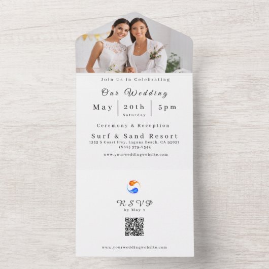 Foto Bruiloft -QR Code-LGBTQ-Twin Flames- All In One Uitnodiging (Binnen)