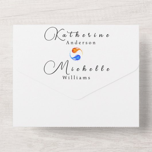 Foto Bruiloft -QR Code-LGBTQ-Twin Flames- All In One Uitnodiging (Achterkant)