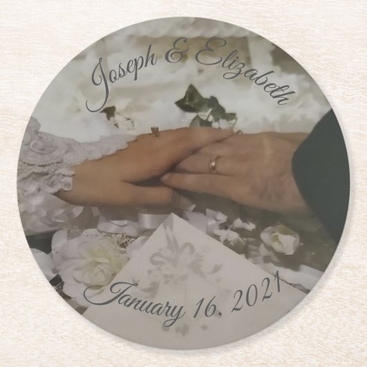  foto-bruiloft ronde kartonnen onderzetter (Voorkant)