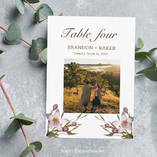 Foto Bruiloft Roze Bloem Tafel Nummer Kaart Notitiekaartje