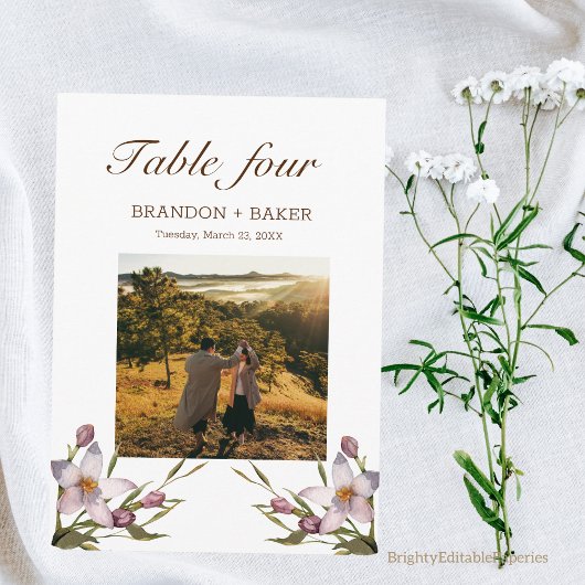 Foto Bruiloft Roze Bloem Tafel Nummer Kaart Notitiekaartje